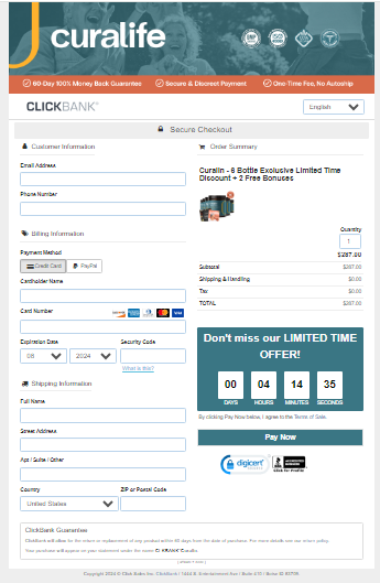 Curalin Secured Checkout Form